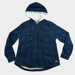 L.L. Bean Sherpa Lined Plaid Hoodie Jacket Men’s S Small Green Watch Flannel Zip